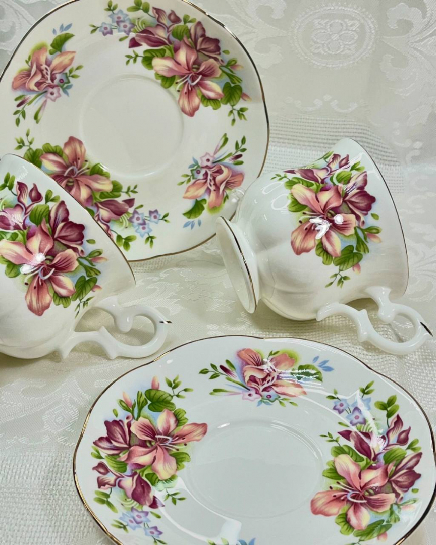 Чайная пара Orchid «Орхидея» Royal Canterbury, England, 1970х 180мл. Костяной фарфор. Цена за 1шт. Картинка 3